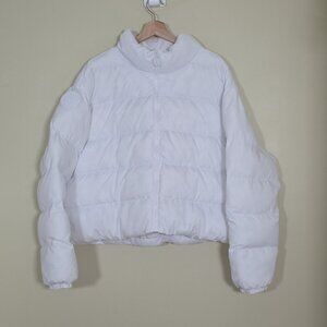 Fabletics Puffer Jacket Women XXL White Full Zip LS Pockets Lined Preppy Cottage